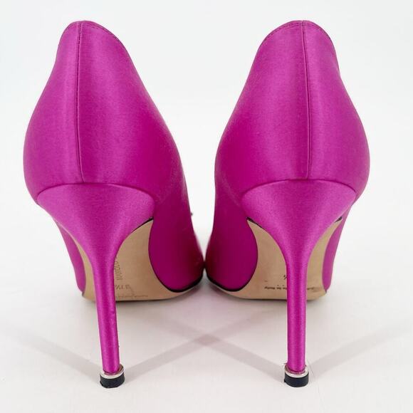 Manolo Blahnik Fuchsia Hangisi Satin Pointed Toe Crystal Detailed Pump IT 37.5 - Picture 9 of 12